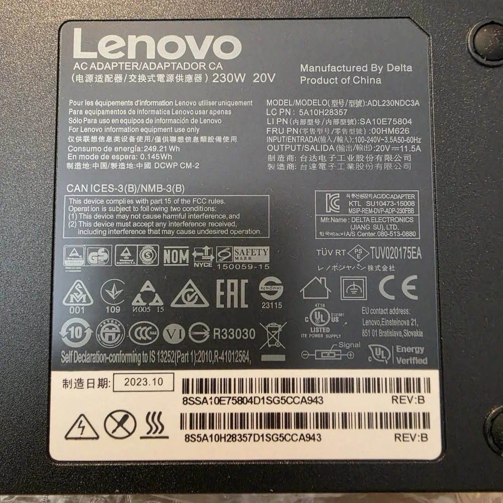 Lenovo 230W 20V 11.5A Slim Tip AC Adapter Charger Legion 5i Slim 5 ThinkBook 16p